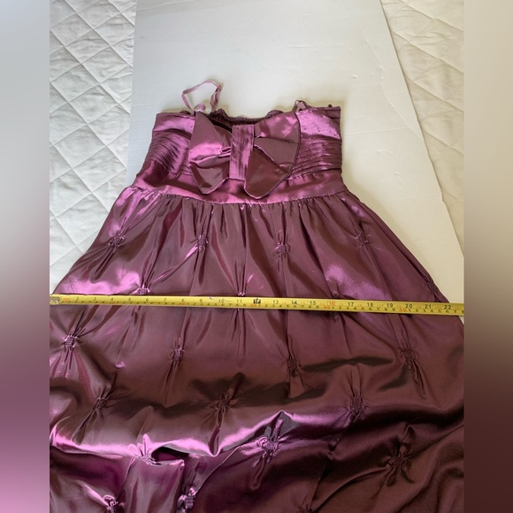 Beautiful shiny mini prom dress rose color big bow spagetthi straps elastic top - Picture 13 of 14